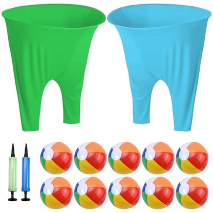 Granny Pants Yard Game Set, 2 PCS Granny Pants Family Party Outdoor Game with 10 Bouncy Balls & 2 Pumps Perfect for Adults and Kids, Fun Family Reunion Ultimate Backyard Party Games - color: blue+green
