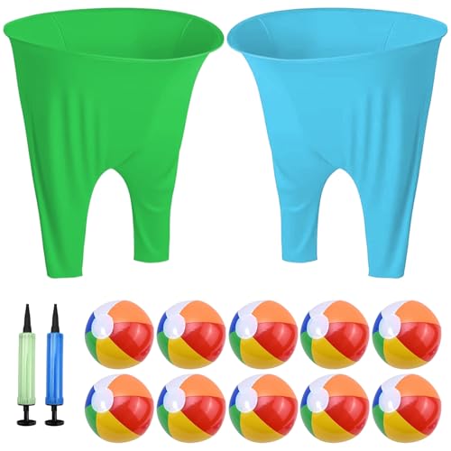 Granny Pants Yard Game Set, 2 PCS Granny Pants Family Party Outdoor Game with 10 Bouncy Balls & 2 Pumps Perfect for Adults and Kids, Fun Family Reunion Ultimate Backyard Party Games - color: blue+green