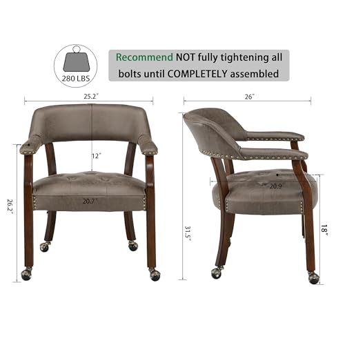 Set of 4 Dining Chair with Casters, Accent Captains Chairs with Wheels & Arms,Wheeled Roller Wood Chairs for Kitchen & Game Poker Table,Cherry&Dark Brown 1533DK(NO Table!) - color: Cherry&dark Brown