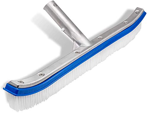Swimming Pool Wall & Tile Brush,18" Heavy Duty Vinyl Polished Aluminum Back Cleaning Brush Head Designed for Cleans Walls, Tiles & Floors, Nylon Bristles Brush Head with EZ Clips (Pole not Included) - color: White