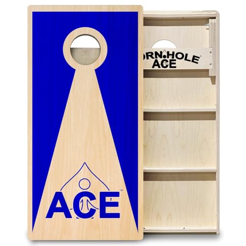 CornholeAce ACE PRO Inverse Triangle Professional Cornhole Boards - No Bounce! Triple Wide Legs, 3/4" Baltic Birch Plywood, Handles, Regulation Size (4x2ft), Tournament Style, Made in USA - color: Navy Blue
