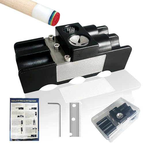Tai ba cues 9-in-1 Pool Cue Tip Shaper & Scuffer, Professional Pool Cue Tip Tool for Tip Repair, Shaping, Replacement and Maintenance. Pool Cue Tips Replacement Kit, Pool Cue Shaper Trimmer