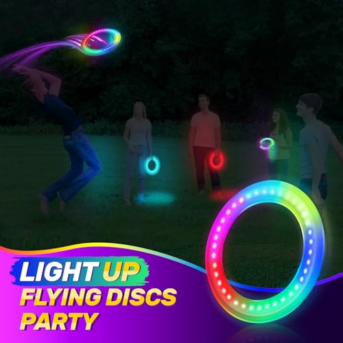 LNCOJOLM LED Flying Disc Toys for Kids Adults, Flying Ring Sport Yard Disc Toy for Outdoor Beach Backyard Lawn Park, Durable Sports Outdoor Toy Set Camping Essentials for Boys Girls
