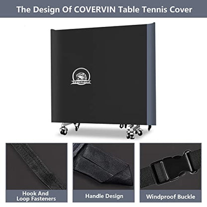 COVERVIN Ping Pong Table Cover,Table Tennis Cover Fits Both Folding Tables & Flat Tables All Weather Waterproof Dustproof UV Protection (Black and Grey)