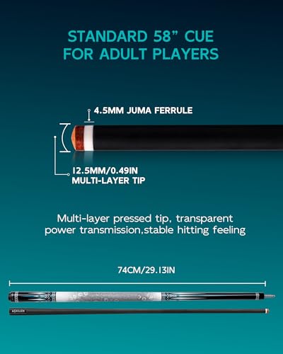 KONLLEN Carbon Fiber Pool Cue 2.0, 58-inch Low Deflection Billiard Stick for Adults with 12.5mm Tip and Pro Taper - color: 018 AK-15WF 2.0-white