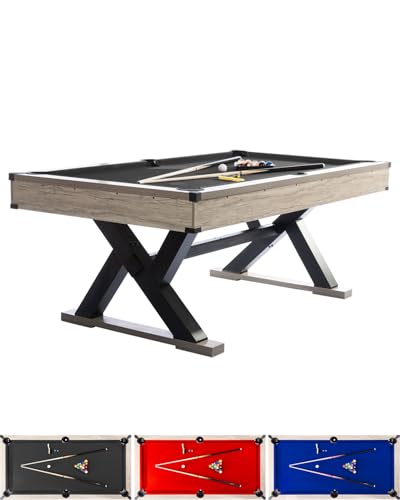 7 FT Billiard Table, 84 x 46 x 32 Inch, Rustic Grey Finish Pool Table with Metal K-Leg, Professional Playing Cloth, Complete Set of 2 Cues, 16 Balls, Chalk, Triangle & Brush, for Home Game Room - color: Black Cloth