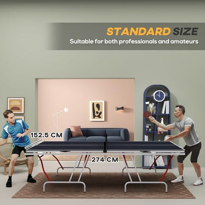 Full Size Ping Pong Table, Folds into Quarters, Portable Table TTable with Net, Paddles, Balls, Charcoal Gray