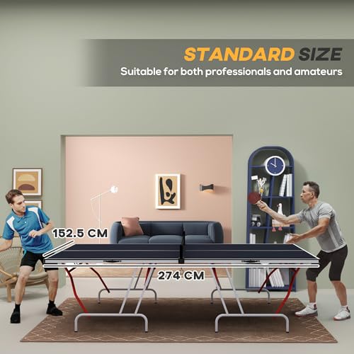 Full Size Ping Pong Table, Folds into Quarters, Portable Table Tennis Table with Net, Paddles, Balls, MDF, Charcoal Gray