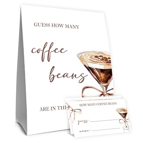 Coffee Party Decorations,Coffee Guess How Many Baby Shower Game,Guess How Many Coffees Beans Are In The Jar, Bridal Shower Games, Party Games & Activities 50 Cards And Sign - size: coffee