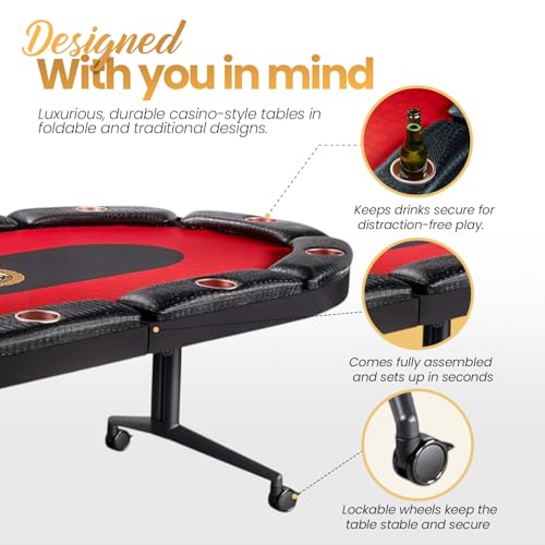 Triton Premium Foldable Poker Table - Poker Table for 10 Players Long-Lasting, Luxurious Vegas Style Casino Experience at Home, Padded Armrests and Cup Holders, Perfect for Texas Holdem Games - size: 10 Player with Table Only