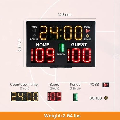 Sports Electronic Scoreboard, Basketball Digital Scoreboard, Wall-Mounted Professional Score Clock Score Keeper