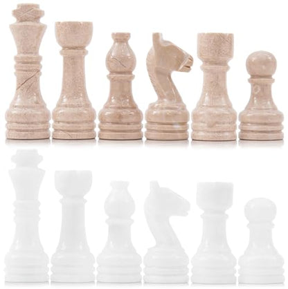 Marble Chess Pieces 3.5 Inch King Handmade Verona and White 32 Chess Figures for Board Games, Suitable for Travel Games - color: Verona and White