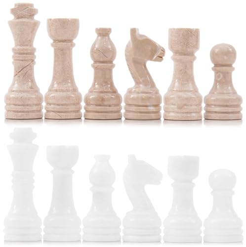 Marble Chess Pieces 3.5 Inch King Handmade Verona and White 32 Chess Figures for Board Games, Suitable for Travel Games - color: Verona and White