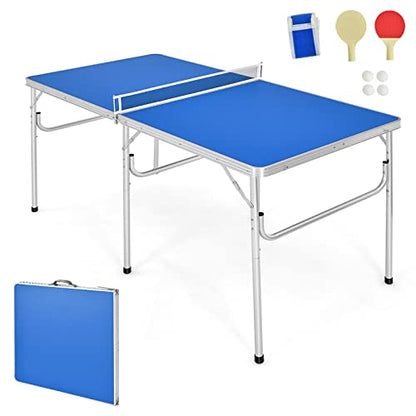 Gotoplay Folding Table Tennis, Portable Ping Pong Table Game Set with Net, 2 Paddles & 2 Balls, Outdoor Indoor Table Tennis Table for Kids Junior Adult, 60 x 30 x 30 Inches, Assembly Free