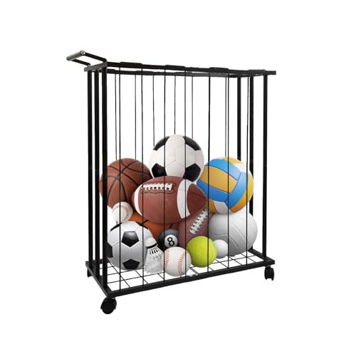 Large Garage Ball Storage Rack with Wheels–Rolling Sports Equipment Organizer Freestanding Ball Holder for Basketball Soccer Volleyball Football–Sports Ball Storage for Garage Gym School Home - size: Large size