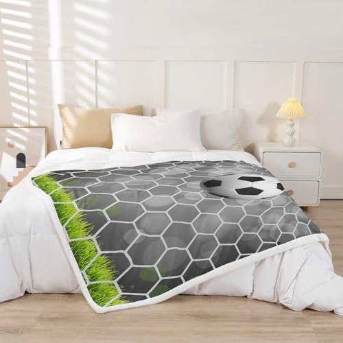 Soccer Sherpa Football Field Goal Blanket Throw - Summer Sports Games Fleece Blanket - Fantasy Bubble Fuzzy - Kids Girls Teens Baby - 30"x40" Green White - color: Multi 42, size: Baby(30"x40")