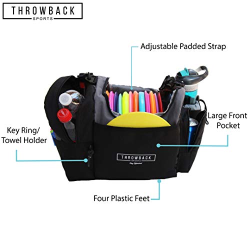 The Throwback Sack - Frisbee Disc Golf Bag with Cooler - Holds 12 to 15 Discs + 6 Cold Drinks + Water Bottle Holder - Extra Padding, Comfortable Strap - Room for All Your Disc Golf Accessories