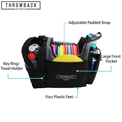 The Throwback Sack - Frisbee Disc Golf Bag with Cooler - Holds 12 to 15 Discs + 6 Cold Drinks + Water Bottle Holder - Extra Padding, Comfortable Strap - Room for All Your Disc Golf Accessories