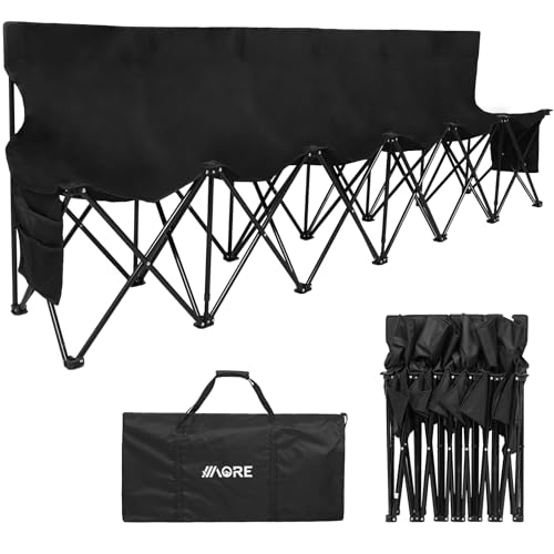 1MORE Soccer Bench - Portable Folding Team Bench, 6 Seats Foldable Sideline Benches, Soccer Chair with Bag & Backrest, Adult Team Chair for Football Camp Sport Events Outdoor Seating.Black - color: Black, style: With Backrest -6 seats