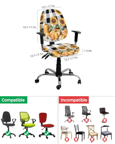 Savannan Office Chair Cover, Thanksgiving Orange Pumpkin Fall Sunflower Protective Stretch Elastic Universal Cover for Desk Task Chair,Computer Rotating Chair 1 Pcs Black White Buffalo Plaid
