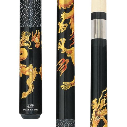 Players D-DRG Midnight Black with Golden Dragons Pool Cue - Canadian Rock Maple Billiards Stick with Pro Taper, Irish Linen Wrap & LePro Tip. Available in 18 to 21 Ounces - size: 20.5 Ounce