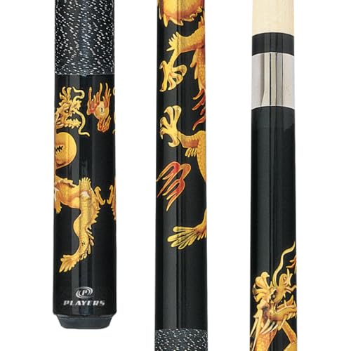 Players D-DRG Midnight Black with Golden Dragons Pool Cue - Canadian Rock Maple Billiards Stick with Pro Taper, Irish Linen Wrap & LePro Tip. Available in 18 to 21 Ounces - size: 19.5 Ounce