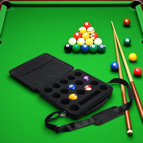 Pumtus Pool Ball Carrying Case, Billiard Balls Storage Bag with Handle & Adjustable Shoulder Strap, EVA Pool Ball Travel Box, Padded Cue Ball Holder for 17 Professional Ball Set (Bag Only)