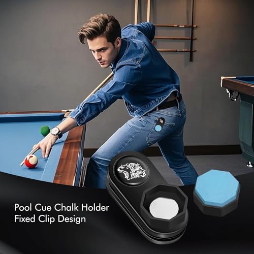 Octagon Pool Chalk Holder, Portable Magnetic Chalk Holder, Billiard Cue Chalk Holder, Pool Cue Chalk Holder with Magnetic Belt Clip, Silent Billiard Chalk Holder Accessories, Black