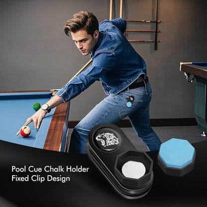 Octagon Pool Chalk Holder, Portable Magnetic Chalk Holder, Billiard Cue Chalk Holder, Pool Cue Chalk Holder with Magnetic Belt Clip, Silent Billiard Chalk Holder Accessories, Black
