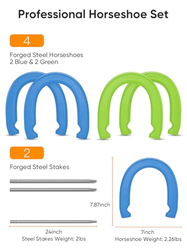 NQV Horseshoe Outside Game, Horse Shoe Game Kit, Horseshoe Set for Kids Adults. - style: outdoor horseshoe blue & green