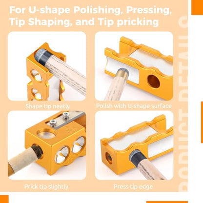 Homaisson 9-in-1 Aluminum Pool Cue Tip Repair Tool, Billiard Cur Tip Ferrule Tool, Cue Tip Tool for Polishing, Shaping, Cleaning & Trimming