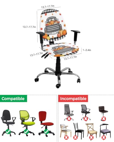 Savannan Office Chair Cover, Black White Checkered Farmhouse Truck Protective Stretch Elastic Universal Cover for Desk Task Chair,Computer Rotating Chair 1 Pcs Autumn Pumpkin Leaf