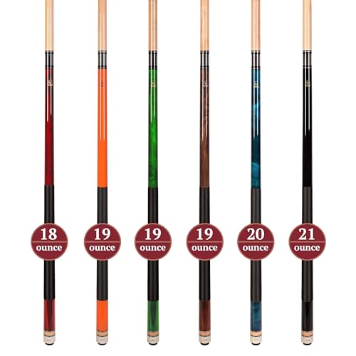 Set of Aska L2 Billiard Pool Cue Sticks, 58" Hard Rock Canadian Maple, 5/16x18 Joint, 13mm Hard Tip, Mixed Weights - style: Set of 6 Sticks(with Orange)