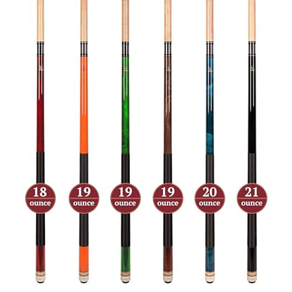 Set of Aska L2 Billiard Pool Cue Sticks, 58" Hard Rock Canadian Maple, 5/16x18 Joint, 13mm Hard Tip, Mixed Weights - style: Set of 6 Sticks(with Orange)