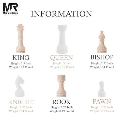 Marble Chess Set 15" Inches White & Verona with Storage Box and 2 Extra Queen Handmade Classic Board Games for Adults, Luxury Marble Chess Board & Chess Pieces for Gifts - color: White & Verona