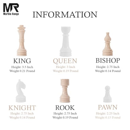 Marble Chess Set 15" Inches White & Verona with Storage Box and 2 Extra Queen Handmade Classic Board Games for Adults, Luxury Marble Chess Board & Chess Pieces for Gifts - color: White & Verona