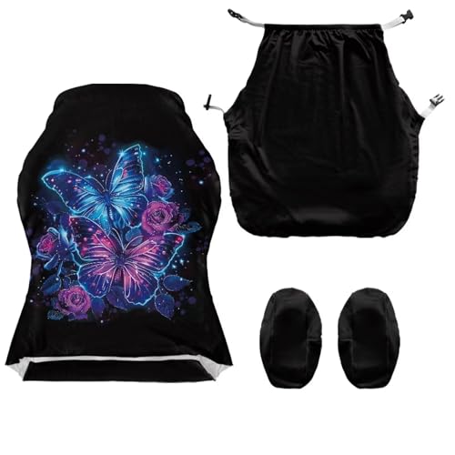 Suobstales Butterfly Rose Pattern Gaming Chair Covers with Armrest Covers, Elastic Computer Chair Slipcovers Stretchable Washable Gaming Chair Seat Cover - color: Butterfly Rose