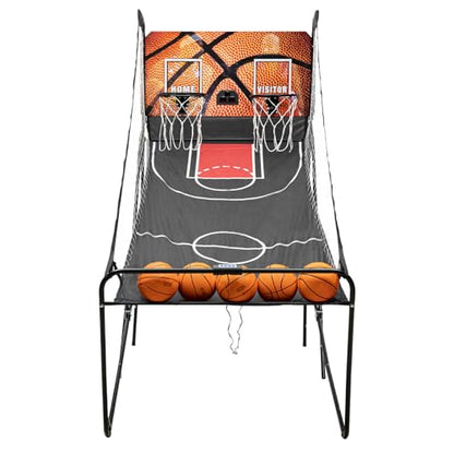 Dual Shot Basketball Arcade Game with Electronic Scorer, 8 Game Modes Indoor Outdoor 2 Player Basketball Shooting Game Foldable Double Shootout Game Set with 5 Balls and Pump for Home Playground Game