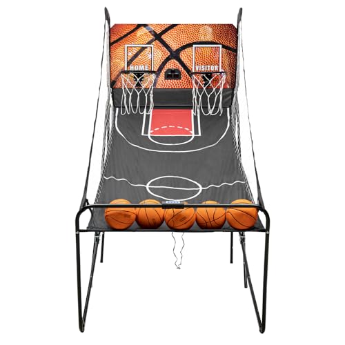 Foldable Basketball Arcade Game Double Shot Basketball Game with LED Scorer and Timer, Electronic Basketball Games for Indoor Outdoor Playgrounds Game Halls with 5 Balls,8 Game Modes