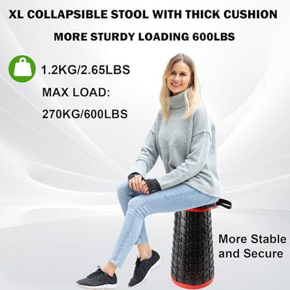 ALEVMOOM Telescoping Stool with Thick Cushion, H18.1“ D10.24” Portable Collapsible More Sturdy Capacity 600Ib, Retractable Collapsible Camping Adjustable Folding Stool for Hiking Garden BBQ - color: Red