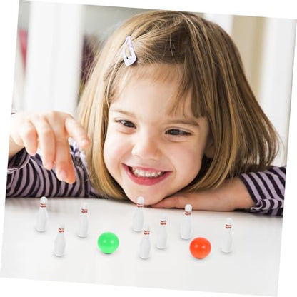 Yardwe Miniature Tabletop Bowling Set for Doll House Decor Pins and Balls Mini Sports Lightweight and Miniature Bowling Game for Family Entertainment and Handcraft Display