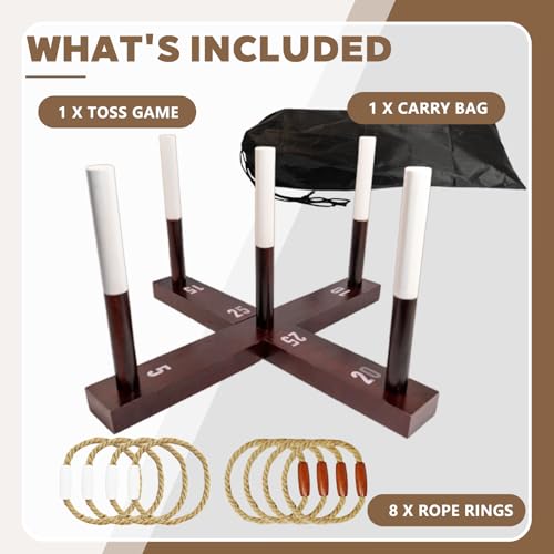 Outdoor Yard Games, Ring Toss Games for Adults and Family, Wood Ring Toss Game for Backyard, Camping,Party