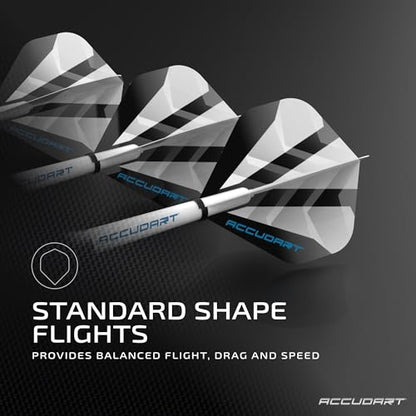 Accudart Steel Tip Dart Set 2.0 – 16g Stainless Steel Barrels with Radial Grooves, Polycarbonate Shafts, Standard Flights, Tri‑Fold Storage Case for Bristle Dartboards