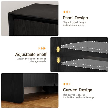 ONBRILL 63" Sideboard Buffet Cabinet with Storage, Buffet Sideboard Cabinet with 4 Doors & Adjustable Shelves, Modern Coffee Bar Console Table for Living Room, Kitchen, Entryway (Black) - color: Black