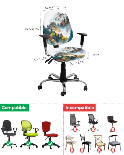 Savannan Office Chair Cover, Foggy Mountain Tree Plant Protective Stretch Elastic Universal Cover for Desk Task Chair,Computer Rotating Chair 1 Pcs Natural Forest Landscape Theme