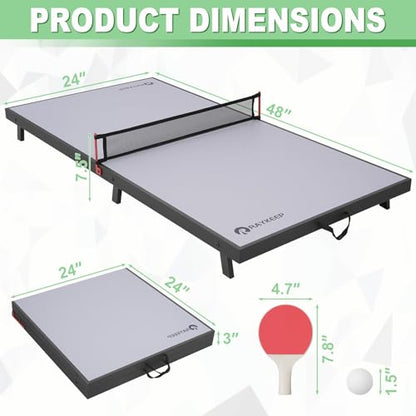 RAYKEEP Mini Foldable Table Tennis Table, Portable Ping Pong Game Table for Indoor & Outdoor, Table Tennis Table Set w/Net, 2 Paddles, 2 Balls, No Assembly, 48inch (Grey)