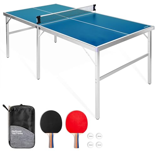 GoSports Mid-Size Table Tennis Game Set - Red or Blue - Indoor/Outdoor Portable Table Tennis Game with Net, 2 Table Tennis Paddles and 4 Balls - style: Blue Table