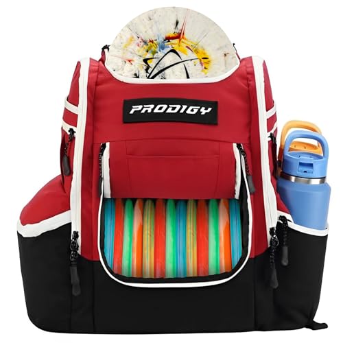 Prodigy Disc Apex XL Disc Golf Bag | Large Disc Golf Backpack | Store 34+ Discs | Premium Big Disc Golf Bags with Cooler - color: Red