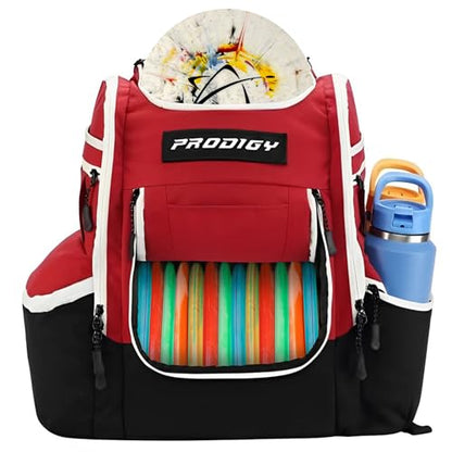 Prodigy Disc Apex XL Disc Golf Bag | Large Disc Golf Backpack | Store 34+ Discs | Premium Big Disc Golf Bags with Cooler - color: Red