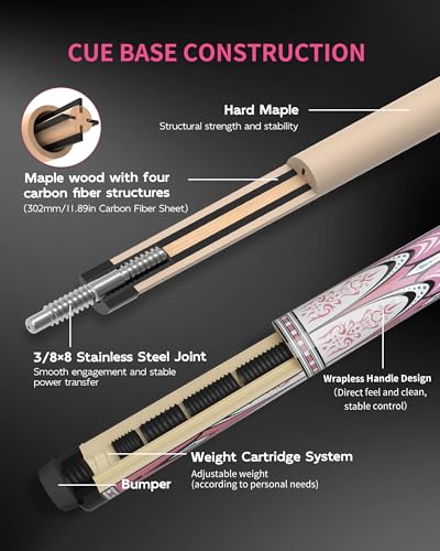 KONLLEN Maple Pool Cue Stick for Adults - Features Low Deflection Shaft, Titanium Alloy 3/8x8 Joint, and 12mm Tip - color: K-18maple